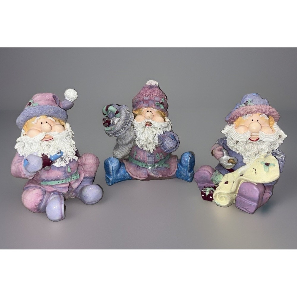 SET of 3 Home Interiors & Gifts Sugar Plum Santa Figurines Resin Pink Purple VTG